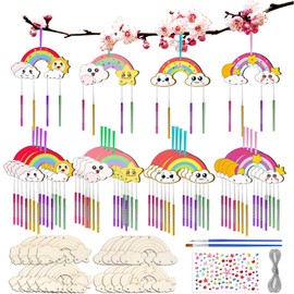 FYSL Pack of 12 Wind Chime Craft Set Children's Rainbow, Wind Chime Craft Wooden Craft Sets, DIY Wind Chime Painting Crafts, Craft for Painting for Girls Boys Children's Birthday Parties