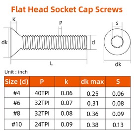 #6-32 x 1/2" Flat Head Socket Cap Screws Countersunk Bolts Countersunk Bolts, Alloy Steel Grade 10.9, Fully Threaded, Black Oxide, 50 PCS
