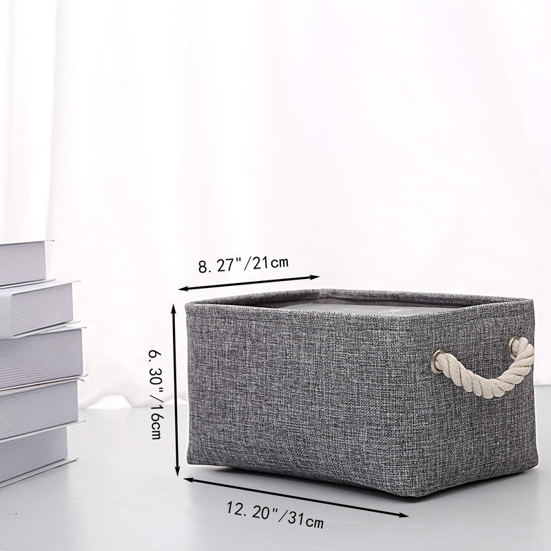 CREADARD Small Storage Box with Cotton Handles, Fabric Foldable Linen