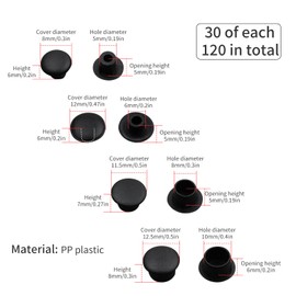 YALiya Pack of 120 Screw Covers, Screw Cover Caps for Drill Holes, Plastic Cover Caps, for Division Holes, Cabinets, Nail Holes, Screw Holes (5 mm/6 mm/8 mm/10 mm)