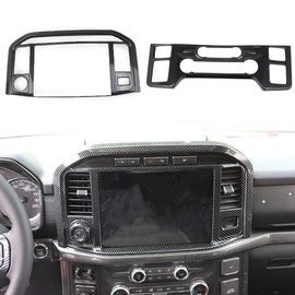 Korlot Carbon Fiber Central Control Panel Cover Tirm for Ford F150 2021+(AC+Navigation)