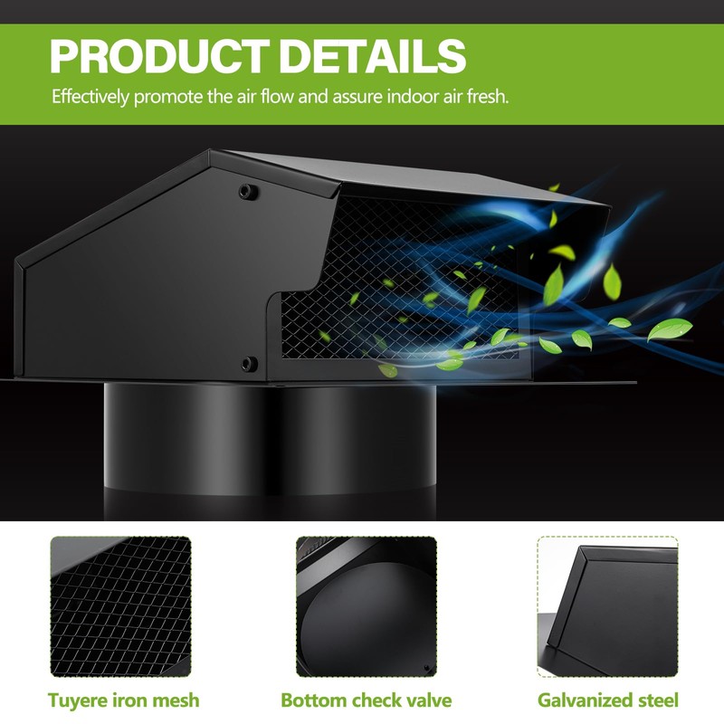 Rossesay Roof Vent Cap with Damper Removable Screen and Bottom
