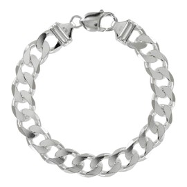 Avesano 102044-0 Wide Men's Curb Chain, 11 mm, in 925 Sterling Silver. Men's Silver Bracelet, Curb Bracelet, Length 19 cm - 23 cm, Silver