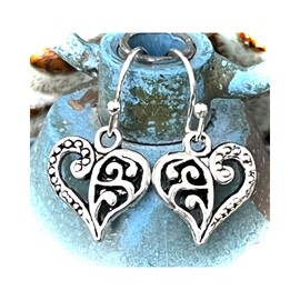 Silver Etched Heart Dangle Earrings Love. Jewelry Earrings for Women #3298FE423
