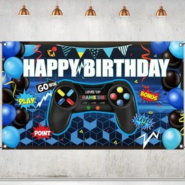 WODJR Video Game Backdrop Video Game Party Decorations Video Game Birthday Backdrop Video Game Banner Happy Birthday Backdrop Video Game Background for Video Game Party Supplies Gamer Decorations