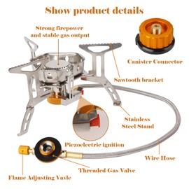 Yqhugbc Camping Stove 3500 W, Outdoor Gas Stove Small Foldable Camping Stove Gas Stove with Adapter Camping with Piezo Ignition for Outdoor Picnic Trekking Hiking Hiking