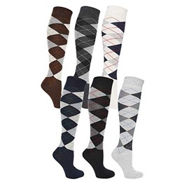 6 Pairs Mens Long Hose Cotton Rich Argyle Golfing Sport Knee High Socks Size 6-11