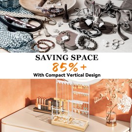 Jewelry Organizer Include 132 Holes for Earring Holder Organizer, 4 Tier Jewelry Stand with Velvet Ring Holder, Jewelry Organizer Stand with 11 Hooks Necklace Holder and Bracket Holder, White