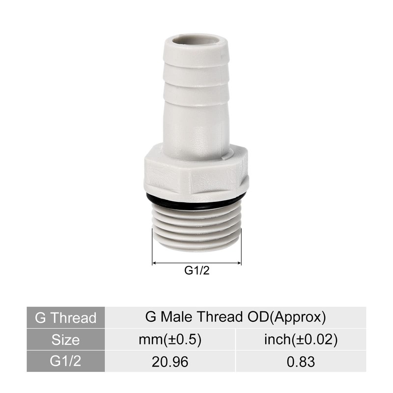 PATIKIL Hose Barb Fitting Straight 15mm Barbed G1/2 Male Thread,