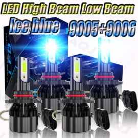AQJ 9005 9006 LED Headlights Kit Combo Bulbs Blue 8000K High Low Beam Super Bright