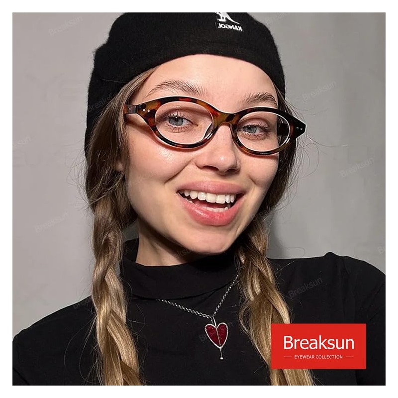Breaksun Retro Oval Glasses for Women Men Small Face Cat-eye