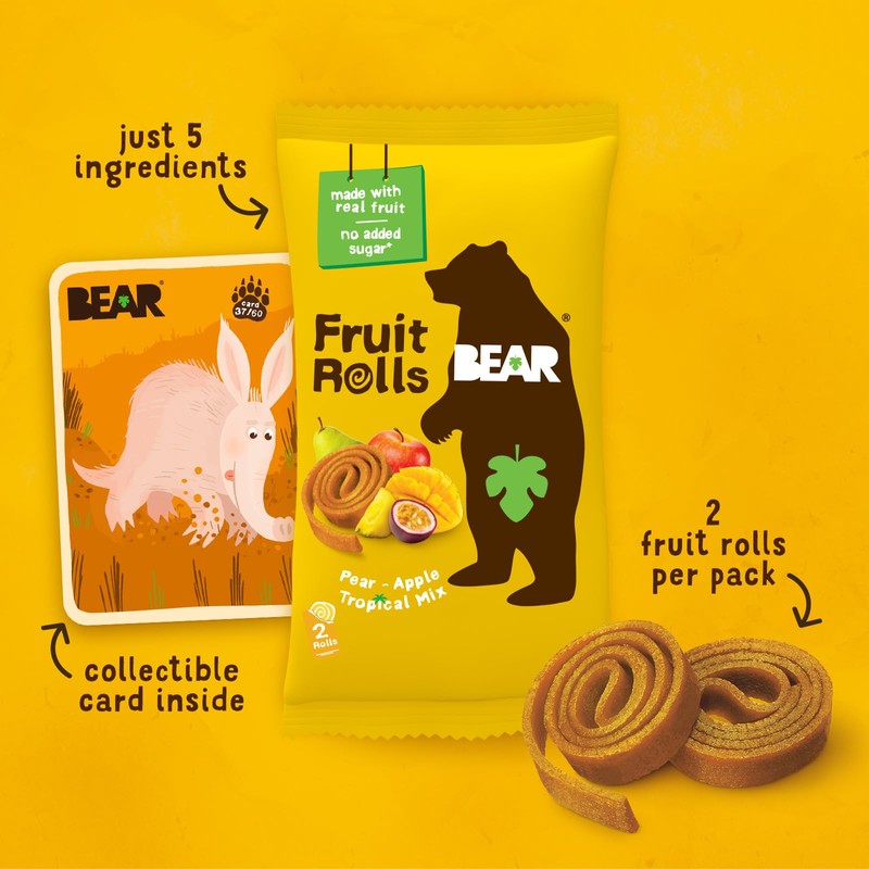BEAR Real Fruit Snack Rolls - Gluten Free, Vegan, and