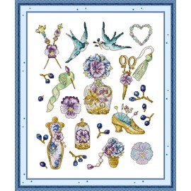 Aiorkeng Cross Stitch Kits Stamped Full Range of Embroidery Starter Kits for Beginners DIY 14CT 2 Strands-Printed Kits Violet Mood 37×45cm