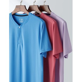 3 Pack: Mens Polo Shirts, Business Casual Golf Henley Work Shirts for Men, Collarless Short Sleeve Stylish Athletic Tshirts (Set 6, Large)