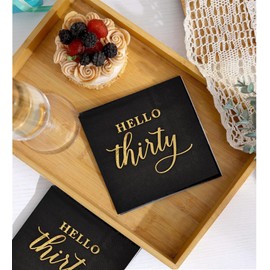 Hello Thirty 30th Cocktail Napkins,40pcs Black Gold Disposable Party Napkins Paper Beverage Napkins for 30th Birthday Anniversary Party Decorations