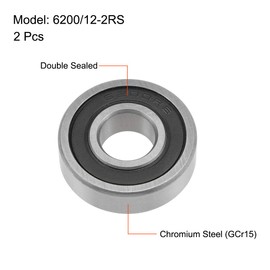 sourcing map 6200/12-2RS Deep Groove Ball Bearings 12mm x 30mm x 9mm Double Sealed Chrome Steel P0(ABEC1) 2pcs