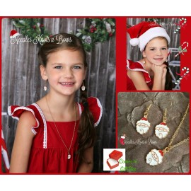 Fashion Jewelry Girls Santa Claus Necklace & Dangle Earrings Christmas Jewelry Set in Gift Box