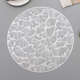 Hosoncovy 4 Pack Ginkgo Biloba Decorative Placemats Round Placemat PVC Placemats Hollow Table Place Mats Heat Resistant Non-slip Dining Placemats Leaf Placemat for Home Kitchen (Silver)