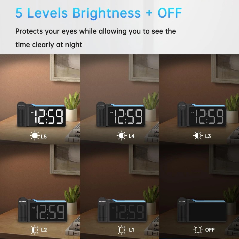 Peakeep Projection Alarm Clock for Bedroom Ceiling Super Loud for