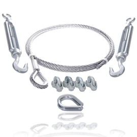 Drahtseile24 Wire rope set with 4 x wire rope clamps, 1 x thimbles and 2 x turnbuckles, tensioning steel cable, diameter 3 mm, 10 m