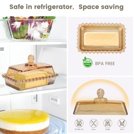Glass Butter Dish with Lid for Countertop Amber Vintage Crystal Butter Holder for Counter,Covered Glass Butter Keeper on Counter Butter Tray for Refrigerator(Amber)
