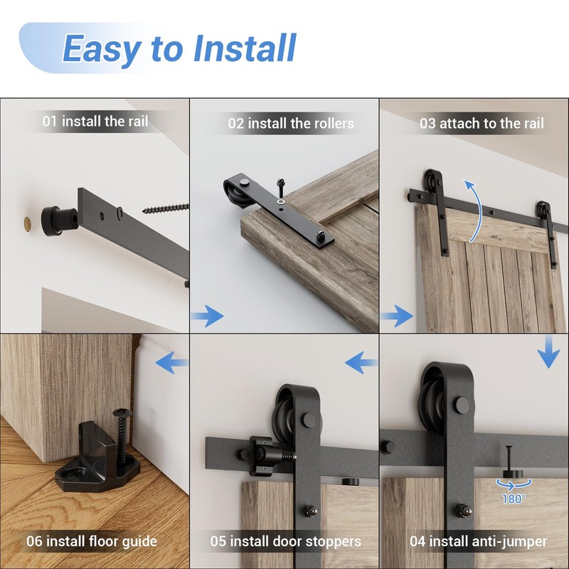 CCJH 9FT Single Sliding Barn Door Hardware Kit Black Basic