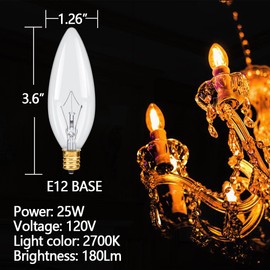 NETEHA 12 Pack Candelabra Torpedo 25W E12 Base 120V Decorative Vintage Light Bulbs, 2700K Warm White Dimmable Edison Candle Bulbs for Chandeliers, Ceiling Fan Lights and Pendants