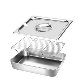 Grill Prep Tray with Griddle Warming Rack,BBQ Grill Basket Set with Rectangular Basting Cover for Indoor & Outdoor Cooking,Flat Top Grill Accessories Kit Perfect for Grilling Fish Veggies & Meats