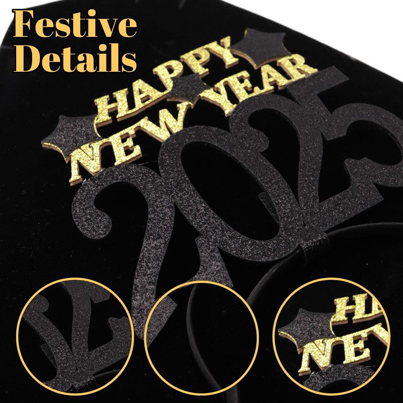 2025 Happy New Year Headband, Glittery NYE Party Supplies, Festive