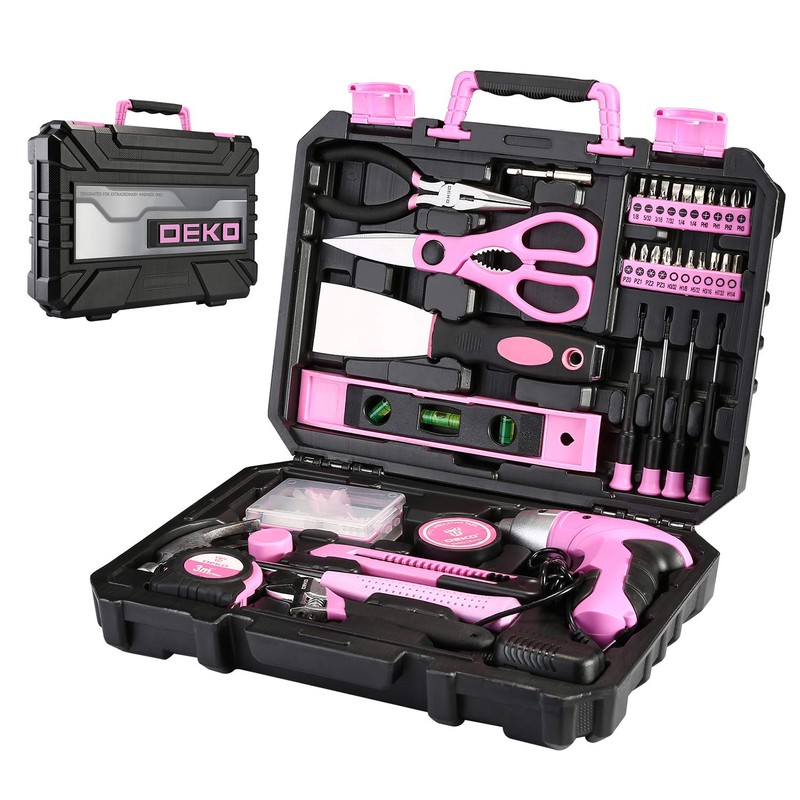 DEKOPRO Pink 98 Piece Tool Set,General Household Hand Tool Kit