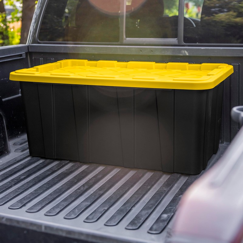 Sterilite 4-Pack Industrial Tote, Plastic Storage Container Bins with Lids,