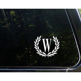 Letter W, Small Size, Decorative Monogram - 4-1/2" x 3-/4"- Vinyl Die Cut Decal/Bumper Sticker for Windows, Trucks, Cars, Laptops, Tack, Equipment, Bottles,Glasses. Mugs, Etc.