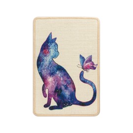 Sisal Cat Scratcher Mat Cat Wall Scratcher for Indoor Scratch Pad Wall Mounted Scratching Post to Protect Couch Carpet Furniture 23.6"x15.7" (Purple Butterfly Cat)