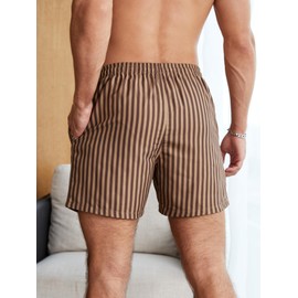 COOLOYA Men's Striped Swim Trunks Bathing Suits Quick Dry Board Shorts Mesh Lining Beach Swimwear with Pockets Brown L