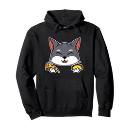 Cute Wolf Holding Pizza And Taco Pullover Hoodie