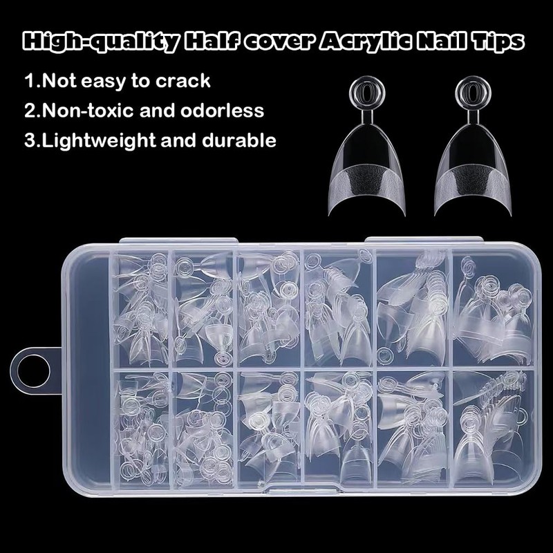 120 pcs Short Almond Nail Tips, 12 Sizes French Edge