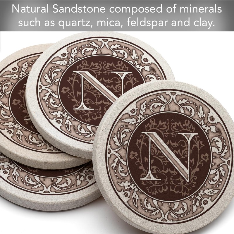 Thirstystone Monogram Letter N 4 Pack Sandstone Coasters Manufactured in