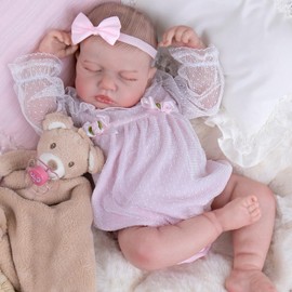 Aori Lifelike Reborn Baby Dolls - 20 Inch Sleeping Realistic Girl Newborn Baby Doll with Weighted Poseable Soft Vinyl Doll Includes Pink Lace Outfit Set for Senior, Collectors, Kids 3+