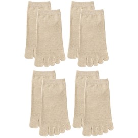 Okamoto 649404 Soft Cotton Socks, 5 Toe Socks, Crew Length, 4 Pairs Set, Women's, Plain, 100% Cotton on the Skin, Loose Fit, Loose Fit, beige, 23.0-25.0 cm