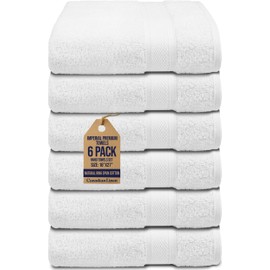 Canadian Linen Imperial Premium Hand Towels, 6 Pack, 16”x27”, Soft Absorbent Cotton Towels Set, Lightweight Quick Dry Hotel Towel for Bathroom Massage Spa Gym Pool Sports Salon Cleaning Kitchen, White