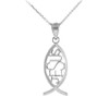 925 Sterling Silver Vertical Jesus Ichthus Charm Christian Fish Pendant