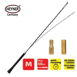 HEYNER Car Radio Aerial Antenna AM/FM Bee Sting Roof Mast M 40cm Black Fits Toyota Corolla