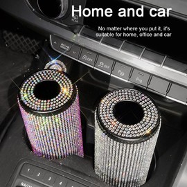 Bling Bling Car Tissue Holder,Car Cup Holder Tissues,Shiny Crystal Diamond Tissues Cylinder, Tissue Dispenser Car Tissue Tube Box Universal Napkin Holder Trash Bin for Car Vehicle Bathroom Office