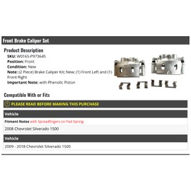 Front Brake Caliper Set of 2 - Compatible with 2008-2018 Chevy Silverado 1500