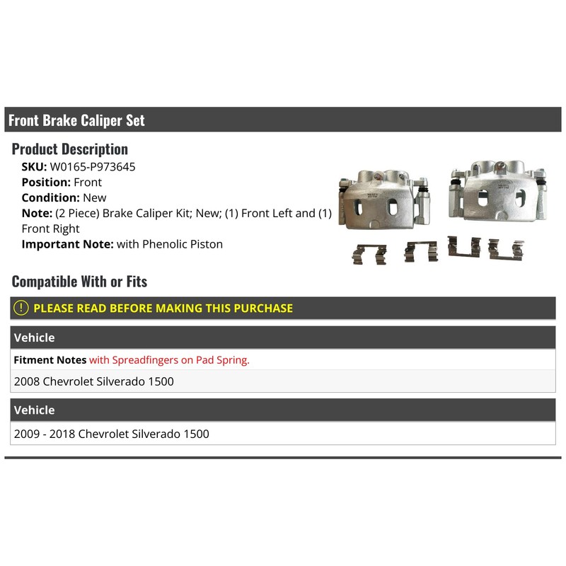 Front Brake Caliper Set of 2 - Compatible with 2008-2018