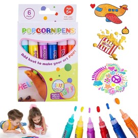 YzmrBdqc 6 Pcs Bubble Popcorn Drawing Pens, Magic Puffy Pens for Kids, DIY Bubble Popcorn Drawing Pens, 3D Art Safe Pen Magic Popcorn Pen for Cards Kids Greeting Birthday Christmas Gifts