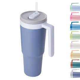 Fijinhom 40 oz Tumbler with Handle and Straw, Triple Layer Insulated Stainless Steel Water Bottle with Infuser, Travel Tumbler Fit Most Cupholder, Gifts for Women & Men, Grey Blue