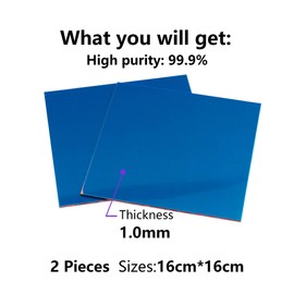 Copper Sheet, Copper Sheet 1 mm, Copper Rail, 99% Copper Plate, Copper Plates, Copper Sheet 1.0 mm Thick; (2 Pieces, 16 cm x 16 cm), Double-Sided Film