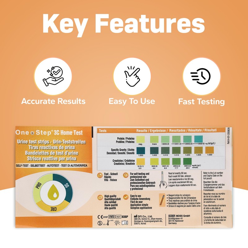 One Step: 5 x Kidney Function Test Strips, Creatinine, Protein