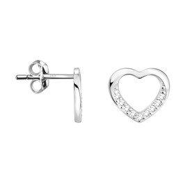 SOFIA MILANI - Women's Earrings 925 Silver - with Zirconia Stones - Heart Stud Earrings - 20848, Sterling Silver, Cubic Zirconia